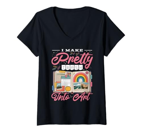 Damen Lustiges Scrapbooking Journal - I Make Pretty Trash Into Art T-Shirt mit V-Ausschnitt von Exklusives Scrapbooker Basteldesign