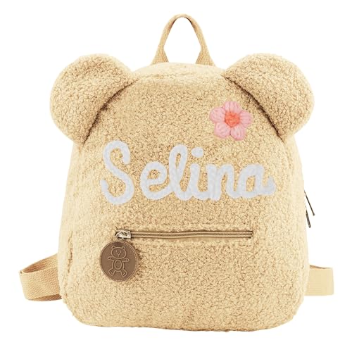 Exlarify Personalisierte Rucksack für Kinder Cute Fuzzy Bear Ears Rucksack Personalisiertes Kleinkind Rucksack mit Namen Vorschule Rucksack Kind Schultasche von Exlarify