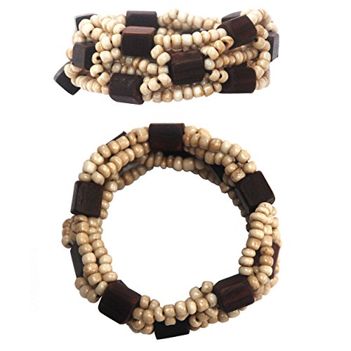 Antik Knochen 10-strand weiß Elastic Glas (Perlen-Armband mit Dunkeln Holz Perlen von Exotic Beads