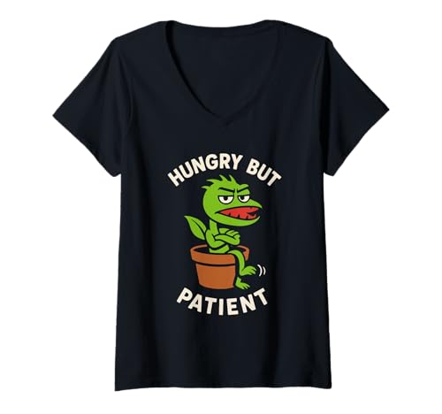 Damen Fleischfressende Pflanze Venus Fliegenfalle Krug Sonnentau Nepenthes T-Shirt mit V-Ausschnitt Damen Fleischfressende Pflanze Venus Fliegenfalle Krug Sonnentau Nepenthes T-Shirt mit V-Ausschnitt von Exotic Houseplant Botanical Insect-Eating Plant