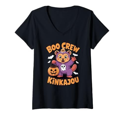 Damen Boo Crew Kinkajou Spooky Honey Bear Halloween T-Shirt mit V-Ausschnitt Damen Boo Crew Kinkajou Spooky Honey Bear Halloween T-Shirt mit V-Ausschnitt von Exotic Pet Lover Kinkajou Animal Mischief