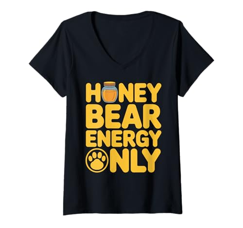 Damen Honey Bear Energy Only Exotic Pet T-Shirt mit V-Ausschnitt Damen Honey Bear Energy Only Exotic Pet T-Shirt mit V-Ausschnitt von Exotic Pet Lover Kinkajou Animal Mischief