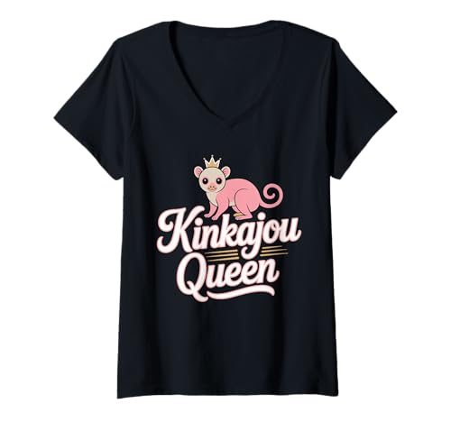 Damen Kinkajou Queen Cute Exotic Animal Lover T-Shirt mit V-Ausschnitt Damen Kinkajou Queen Cute Exotic Animal Lover T-Shirt mit V-Ausschnitt von Exotic Pet Lover Kinkajou Animal Mischief