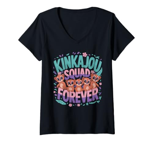 Damen Kinkajou Squad Forever Exotic Animal Lover T-Shirt mit V-Ausschnitt Damen Kinkajou Squad Forever Exotic Animal Lover T-Shirt mit V-Ausschnitt von Exotic Pet Lover Kinkajou Animal Mischief