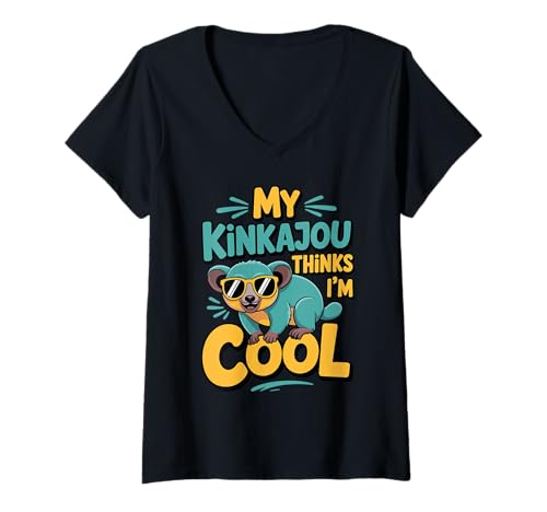 Damen My Kinkajou Thinks Im Cool Funny Exotic Pet T-Shirt mit V-Ausschnitt Damen My Kinkajou Thinks Im Cool Funny Exotic Pet T-Shirt mit V-Ausschnitt von Exotic Pet Lover Kinkajou Animal Mischief