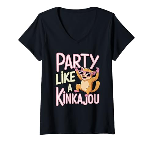 Damen Party Like A Kinkajou Funny Exotic Animal T-Shirt mit V-Ausschnitt Damen Party Like A Kinkajou Funny Exotic Animal T-Shirt mit V-Ausschnitt von Exotic Pet Lover Kinkajou Animal Mischief