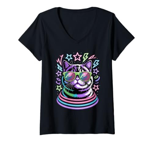 Damen Halloween Bandana Exotic Shorthair T-Shirt mit V-Ausschnitt von Exotic Shorthair Cat Lover Gifts