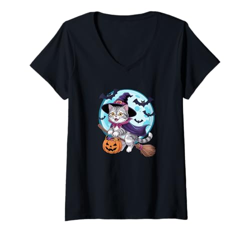 Damen Halloween Pirate Exotic Shorthair Treasure T-Shirt mit V-Ausschnitt von Exotic Shorthair Cat Lover Gifts