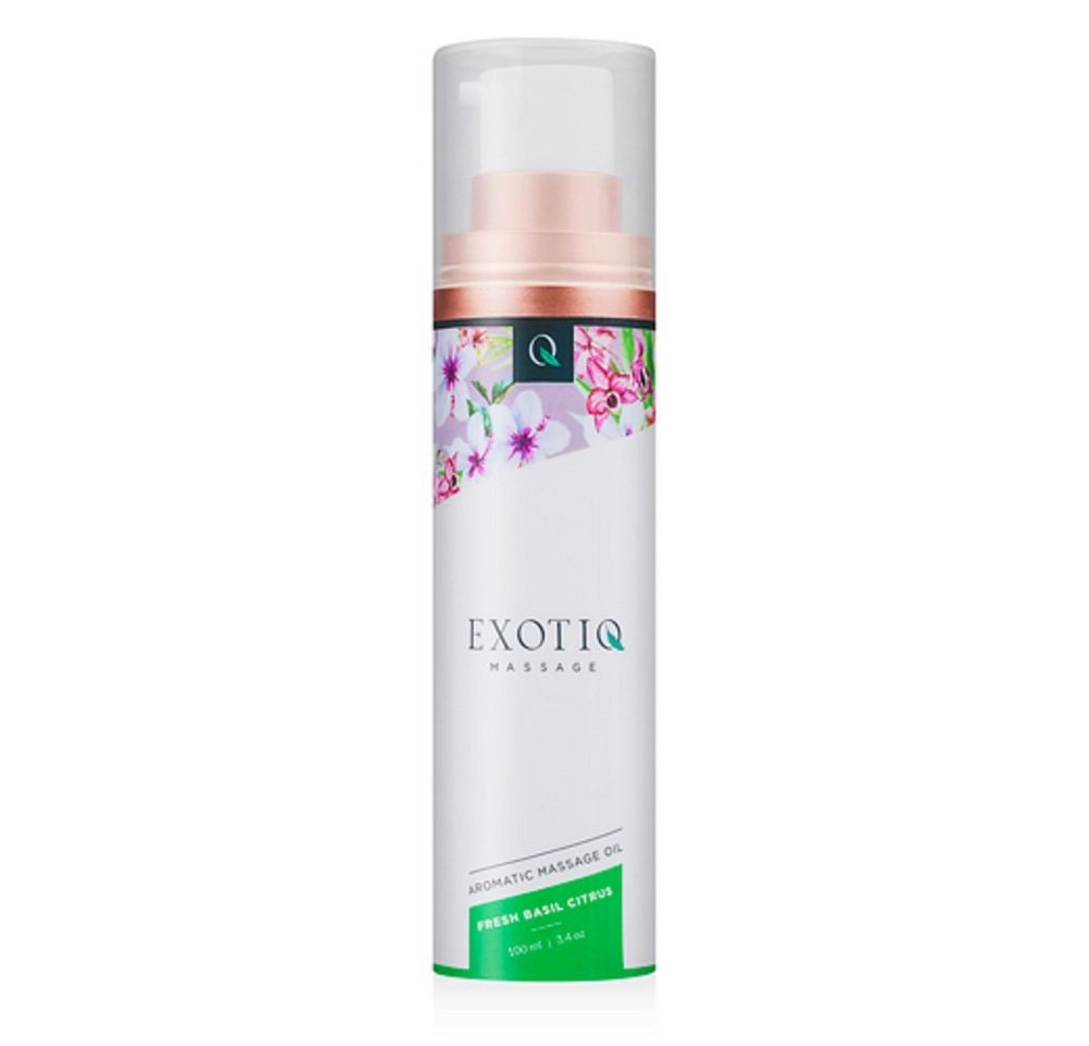 Exotiq Gleit- & Massageöl Basil Lemon (Basilikum Zitrone), Flasche mit 100ml, 1-tlg., köstlich duftendes Massageöl - seidig-weich & pflegend von Exotiq