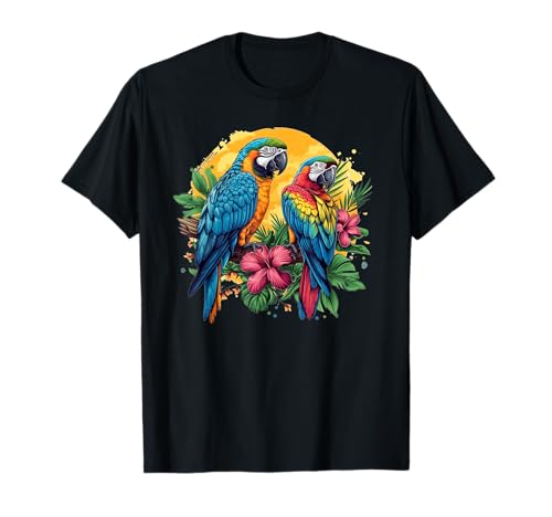 Exotischer Sittich und Papagei - Farbenfroher Papagei, Regenwald Papagei T-Shirt - Unisex-Jugendliche und Erwachsene - Frauen - Kurzarm - Klassisch - Multicolored - S von Exotischer Sittich und Papagei