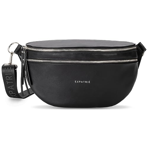 Expatrié Bauchtasche Damen Schwarz - Alice Large - Gürteltasche für Festival, Reisen & Alltag aus Veganem Leder - Brusttasche Stylisch - Wasserabweisend von Expatrié