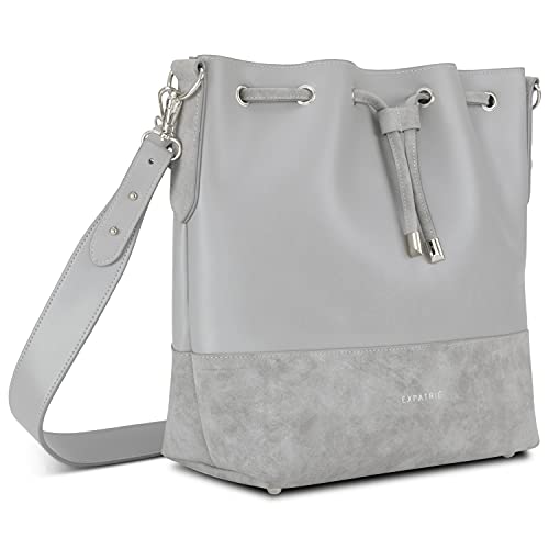 Expatrié Handtasche Damen Grau SARAH Bucket Bag Umhängetasche aus veganem PU-Leder für Shopping, Büro, Freizeit - Stylische Crossbody Schultertasche für Frauen von Expatrié