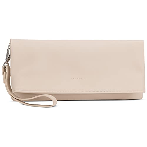 Expatrié Clutch Beige Marie Damen Handtasche aus Veloursleder Imitat - PU Ledertasche Abendtasche Umhängetasche Tasche Schultertasche - Elegante Clutch & Schultertasche in Einem von Expatrié