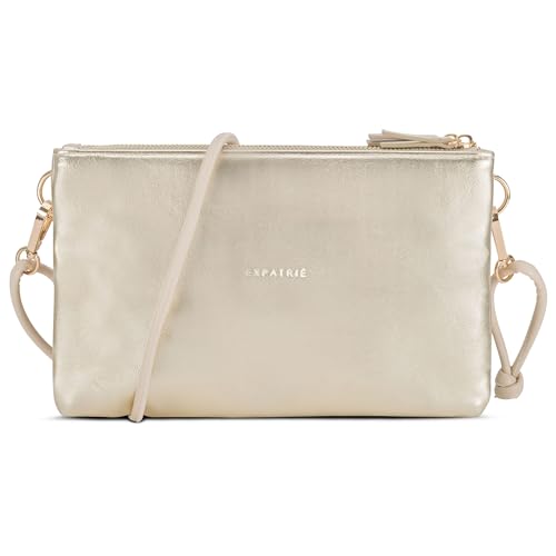 Expatrié Clutch Damen Gold Braun - Emilie - Stylische Umhängetasche für Hochzeit, Party & Freizeit - Kleine Handtasche in zwei Farben - Crossbody Bag für Frauen - Längenverstellbarer Schultergurt von Expatrié