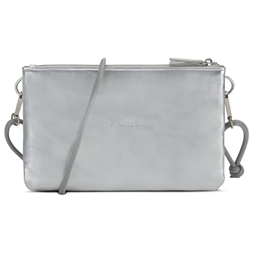 Expatrié Clutch Damen Silber Grau - Emilie - Stylische Umhängetasche für Hochzeit, Party & Freizeit - Kleine Handtasche in zwei Farben - Crossbody Bag für Frauen - Längenverstellbarer Schultergurt von Expatrié