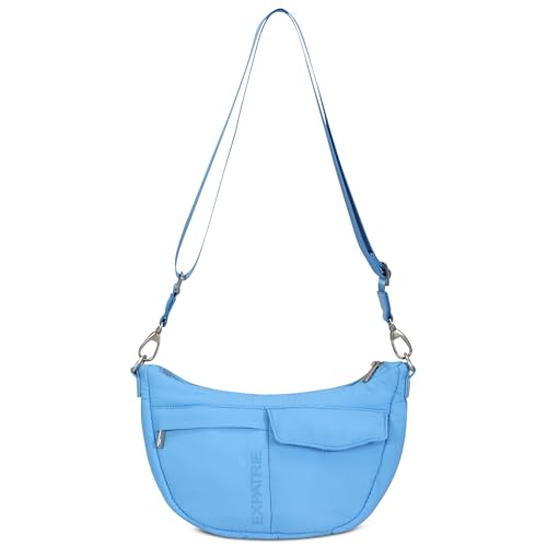 Expatrié Crossbody Bag Damen Blau - Vivy - Puffer Moon Bag - Umhängetasche im Halbmond Stil - Cross Body Handtasche mit Verstellbarem Gurt - Wasserabweisend von Expatrié
