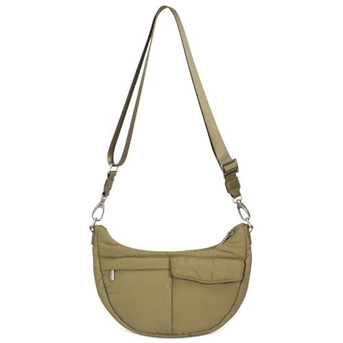 Expatrié Crossbody Bag Damen Grün - Vivy - Puffer Moon Bag - Umhängetasche im Halbmond Stil - Cross Body Handtasche mit Verstellbarem Gurt - Wasserabweisend von Expatrié