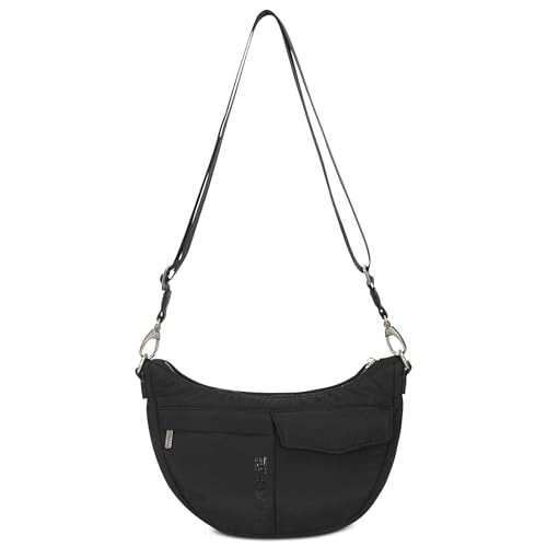 Expatrié Crossbody Bag Damen Schwarz - Vivy - Puffer Moon Bag - Umhängetasche im Halbmond Stil - Cross Body Handtasche mit Verstellbarem Gurt - Wasserabweisend von Expatrié