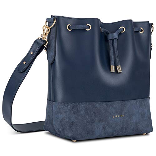 Expatrié Handtasche Damen Blau SARAH Bucket Bag Umhängetasche aus veganem PU-Leder für Shopping, Büro, Freizeit - Stylische Crossbody Schultertasche für Frauen von Expatrié