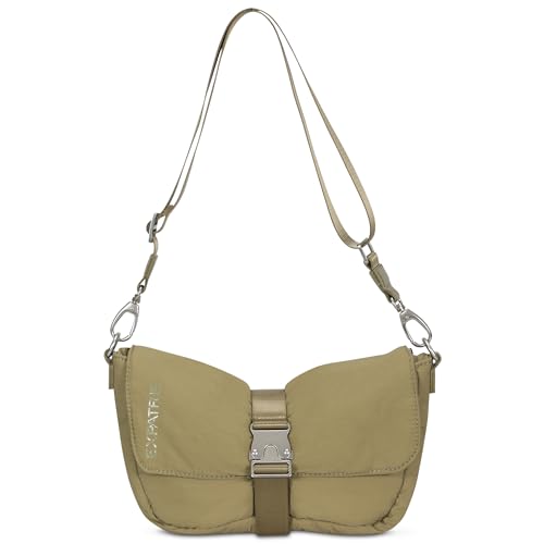 Expatrié Kleine Handtasche Damen Grün - Bobby - Crossbody Puffer Bag aus Nylon - Umhängetasche mit Schnalle & Reißverschluss - Puffy Nylontasche - Wasserabweisend von Expatrié