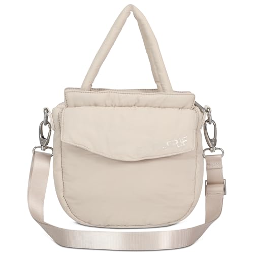 Expatrié Kleine Umhängetasche Damen Beige - Poppy Small - Puffer Bag aus Nylon - Utility Handtasche im Pillow Design mit Reißverschluss - Puffy Nylontasche Klein von Expatrié