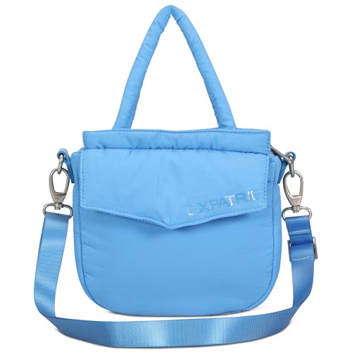 Expatrié Kleine Umhängetasche Damen Blau - Poppy Small - Puffer Bag aus Nylon - Utility Handtasche im Pillow Design mit Reißverschluss - Puffy Nylontasche Klein von Expatrié