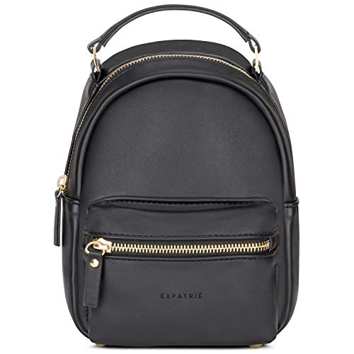 Expatrié Mini Rucksack Damen Schwarz PAULINE Crossbody Tasche aus veganem Kunstleder - Umgängetasche, Schultertasche & Handytasche Mädchen - Klein & super Trendy von Expatrié