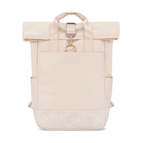 Expatrié Rucksack Damen Beige - Adele - Rolltop Tagesrucksack Elegant für Uni Fahrrad Arbeit - Eleganter Laptop Backpack Groß Frauen - Wasserabweisend von Expatrié