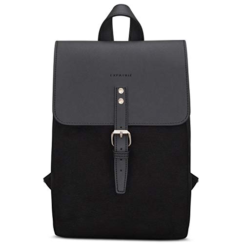 Expatrié Rucksack Damen Klein Schwarz - Anna - Eleganter Kleiner Tagesrucksack Für City, Stadt - Damenrucksack 5L - Baumwoll Canvas - Wasserabweisend von Expatrié