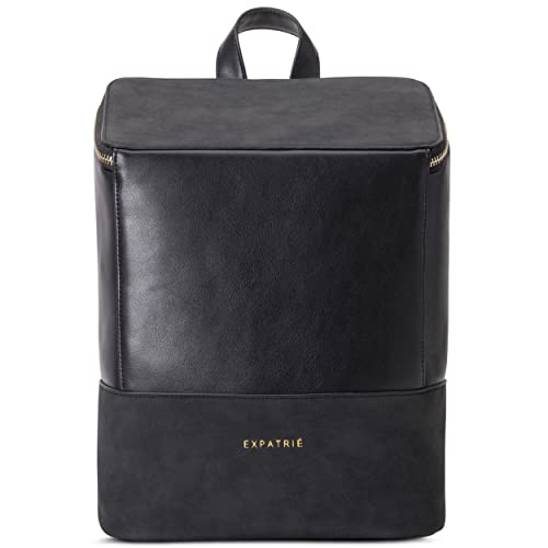 Expatrié Rucksack Damen Klein Schwarz - Malou - Kleiner Leder Cityrucksack für Uni, Business und Alltag - Lederrucksack Elegant aus Veganem Kunstleder - Wasserabweisend von Expatrié