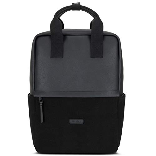 Expatrié Rucksack Damen Schwarz Mila Daypack aus Baumwoll Canvas & veganem Leder - Tagesrucksack Klein für Freizeit & Business - 12 Liter Tasche mit 15 Zoll Laptopfach von Expatrié