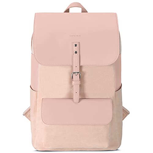 Expatrié Rucksack Damen aus Baumwoll Canvas & veganem PU Leder Rosa Ella Daypack Groß - Leder Damenrucksack Elegant - Tagesrucksack 15l Tasche mit Magnetverschluss von Expatrié