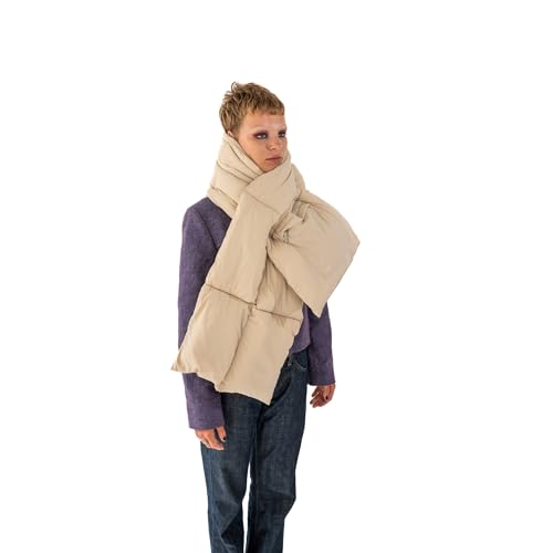 Expatrié Schal Damen Beige - Sally - Einfarbiger Puffer Winterschal aus Nylon - Padded Damenschal im Pillow Design - Gesteppter Halsschutz mit Tasche von Expatrié