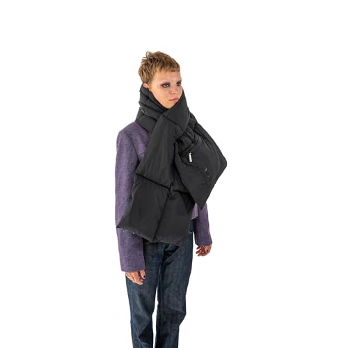 Expatrié Schal Damen Schwarz - Sally - Einfarbiger Puffer Winterschal aus Nylon - Padded Damenschal im Pillow Design - Gesteppter Halsschutz mit Tasche von Expatrié