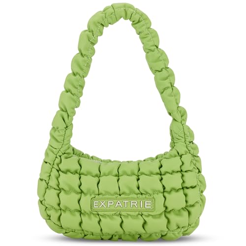 Expatrié Schultertasche Damen Grün - Pippa Small - Everyday Puffer Bag - Y2K Gesteppte Handtasche für Uni, Arbeit, Freizeit - Puffy Hobo Damenhandtasche aus Kunstleder von Expatrié