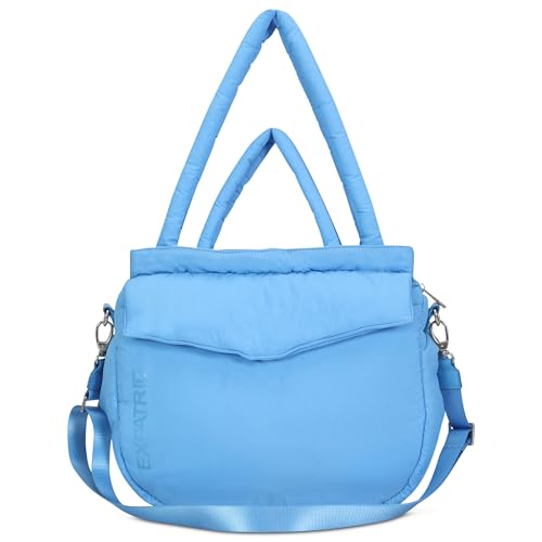 Expatrié Shopper Tasche Damen Blau - Poppy - Puffer Bag aus Nylon - Handtasche im Pillow Design mit Reißverschluss für Uni Business Freizeit - Puffy Nylontasche Groß von Expatrié