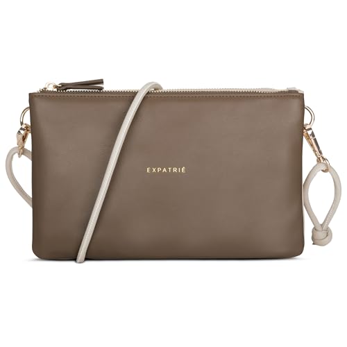 Expatrié Clutch Damen Braun Beige - Emilie - Stylische Umhängetasche für Hochzeit, Party & Freizeit - Kleine Handtasche in zwei Farben - Crossbody Bag für Frauen - Längenverstellbarer Schultergurt von Expatrié