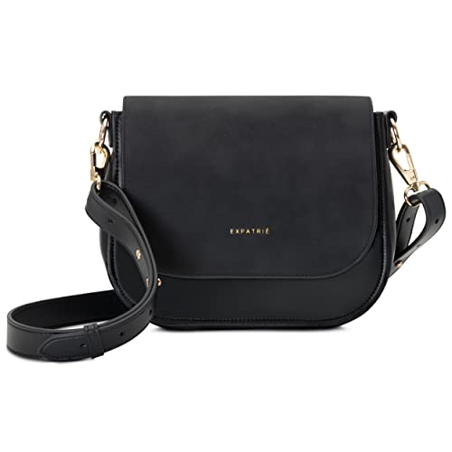 Expatrié Umhängetasche Damen Klein Schwarz - Louise Medium - Moderne Crossbody Bag aus Veganem Leder - Tasche für City Ausgehen - Verstellbarer Schultergurt von Expatrié