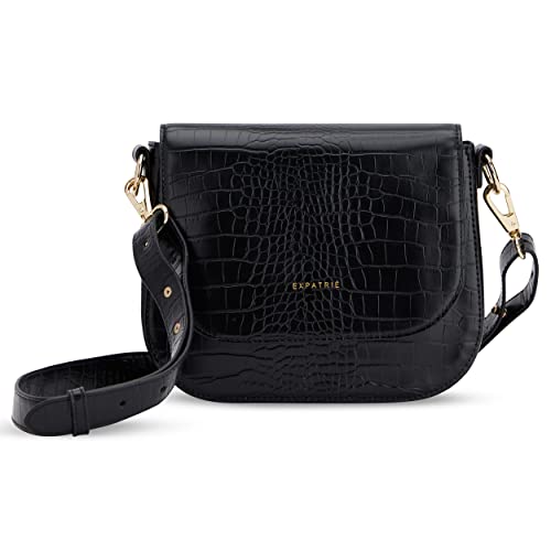 Expatrié Umhängetasche Damen Klein Schwarz - Louise Medium - Moderne Crossbody Bag aus Veganem Leder - Tasche für City Ausgehen - Verstellbarer Schultergurt von Expatrié