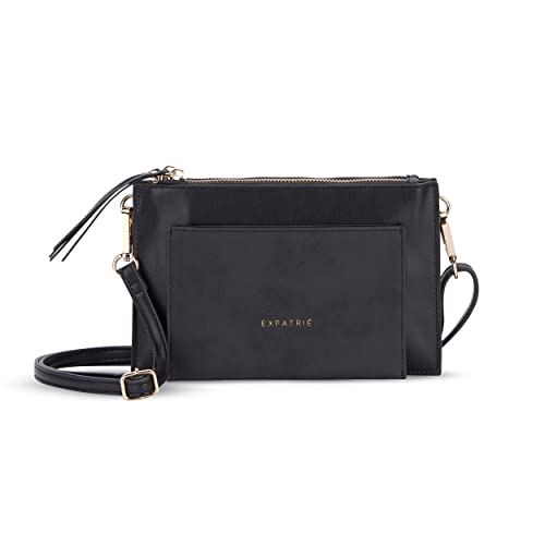 Expatrié Umhängetasche Damen Schwarz - Isabelle - Elegante Clutch und Crossbody Bag mit abnehmbarem Schultergurt - Flache und Kleine Handtasche für Hochzeit & Ausgehen von Expatrié