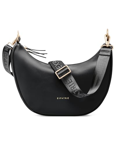Expatrié Umhängetasche Damen Schwarz - Lea Medium - Half Moon Bag Schultertasche - Crossbody Bag im Halbmond Design - Halbrunde Handtasche aus Veganem Leder - Wasserabweisend von Expatrié