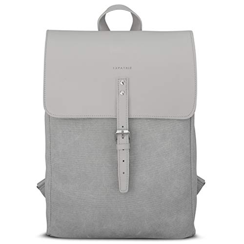 Expatrié Damenrucksack Grau - Anouk - Eleganter Kleiner Tagesrucksack Für City Stadt - Rucksack Damen Klein 10L - Canvas & Leder - Wasserabweisend von Expatrié