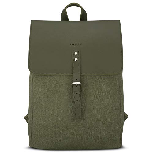 Expatrié Damenrucksack Grün - Anouk - Eleganter Kleiner Tagesrucksack Für City Stadt - Rucksack Damen Klein 10L - Canvas & Leder - Wasserabweisend von Expatrié