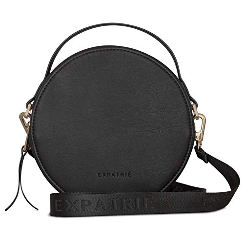 Expatrié Runde Tasche Damen Schwarz Klein Crossbody Tasche aus Veganem Leder - PU Ledertasche Umhängetasche Klein - Trendy Handtasche mit abnehmbaren & verstellbaren Schulterriemen von Expatrié