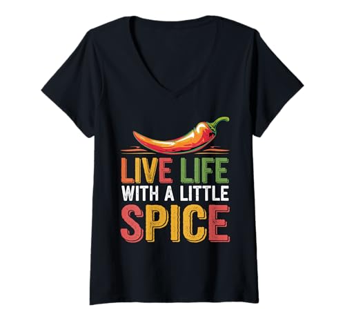Damen Live Life with A Little Spice Koch aus Leidenschaft T-Shirt mit V-Ausschnitt von Experimenteller Koch aus Leidenschaft