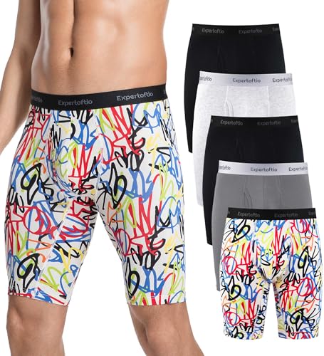 Expertoftio Boxershorts Herren Baumwolle Lang 9-Zoll Unterhosen Männer Lange Bein Pack Unterwäsche mit Eingriff Sport von Expertoftio