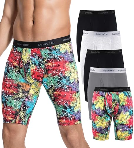Expertoftio Boxershorts Herren Baumwolle Lang 9-Zoll Unterhosen Männer Lange Bein Pack Unterwäsche mit Eingriff Sport von Expertoftio