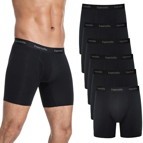 Expertoftio Boxershorts Herren Baumwolle Lang Bein 6-Zoll Unterhosen Männer Lange Pack Unterwäsche mit Eingriff von Expertoftio