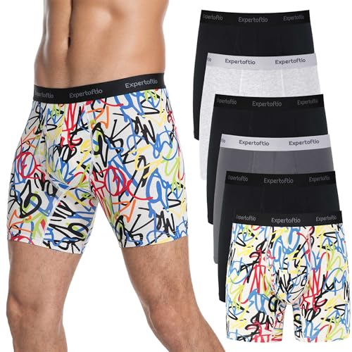 Expertoftio Boxershorts Herren Baumwolle Lang Bein 6-Zoll Unterhosen Männer Lange Pack Unterwäsche mit Eingriff von Expertoftio