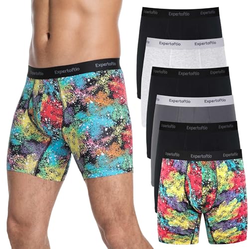 Expertoftio Boxershorts Herren Baumwolle Lang Bein 6-Zoll Unterhosen Männer Lange Pack Unterwäsche mit Eingriff von Expertoftio
